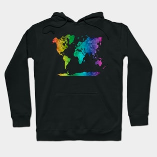 World Map in Watercolor Rainbow Hoodie